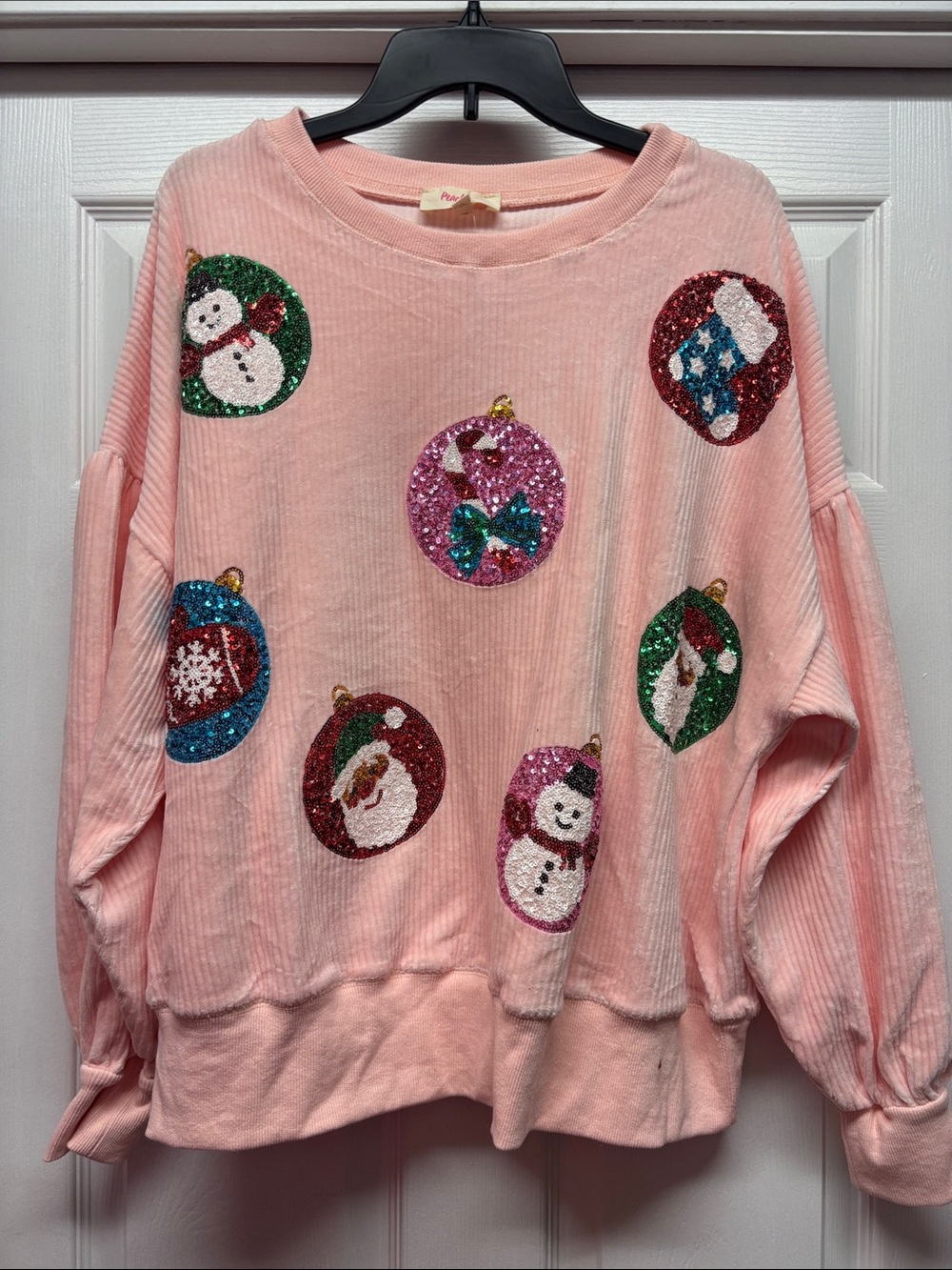 Peach Love Peach Christmas Sequin Ornament Holiday Sweatshirt Medium New